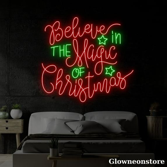 Glowneon Believe In The Magic Of Christmas Neon Sign, Christmas Quotes LED Sign