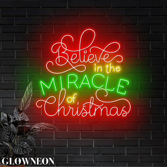 Glowneon Believe In The Miracle Of Christmas Wall Led Sign, Xmas Sign