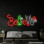 Glowneon Believe Neon Sign, Believe Christmas Tree Led Sign, Christmas Decor, Christmas Neon Light