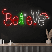 Glowneon Believe Neon Sign, Christmas Decor, Shop Store Home Decor
