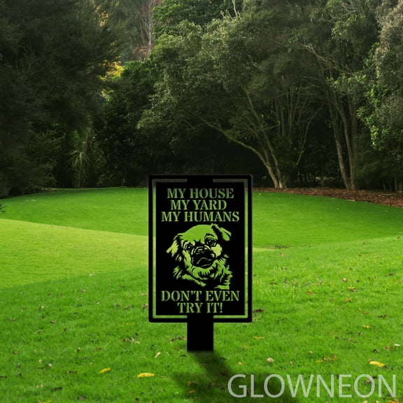 Glowneon Beware Of Dog Tibetan Spaniel Metal Yard Stake Garden Decor