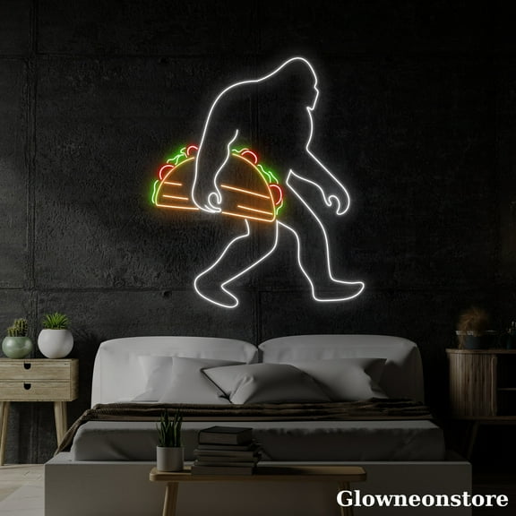 Glowneon Bigfoot Sandwich Neon Sign, Bigfoot Led Sign, Sandwich Decor Store, Fast Food Shop Sign