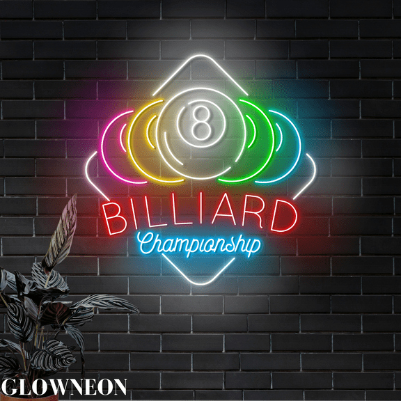 Glowneon Billiard Championship Wall Art, Billiard Pool Hall Neon Sign