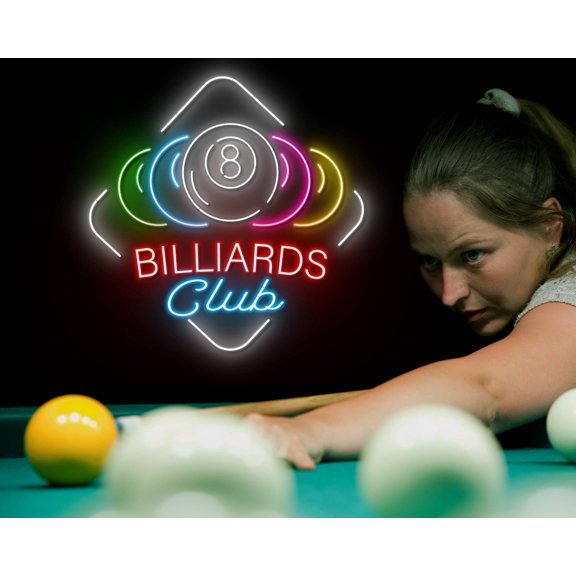 Glowneon Billiard Neon Sign, Arcade Wall Decor