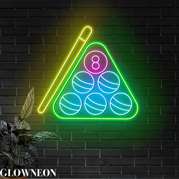 Glowneon Billiard Pool Hall Neon Wall Art, Billiard Shop Led Wall Art