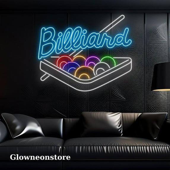 Glowneon Billiards Neon Sign, Billiards Led Sign, Billiards Pool Neon Light, Billiards Club Decor
