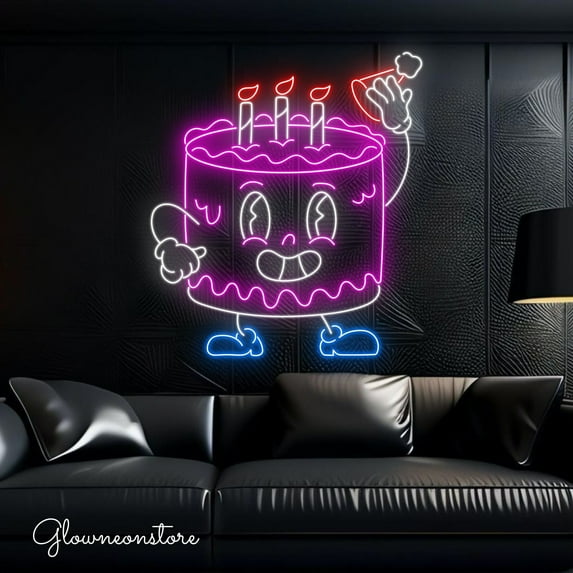 Glowneon Birthday Cake Neon Sign, Birthday Cake Led Sign, Handmade Birthday Cake Led Sign