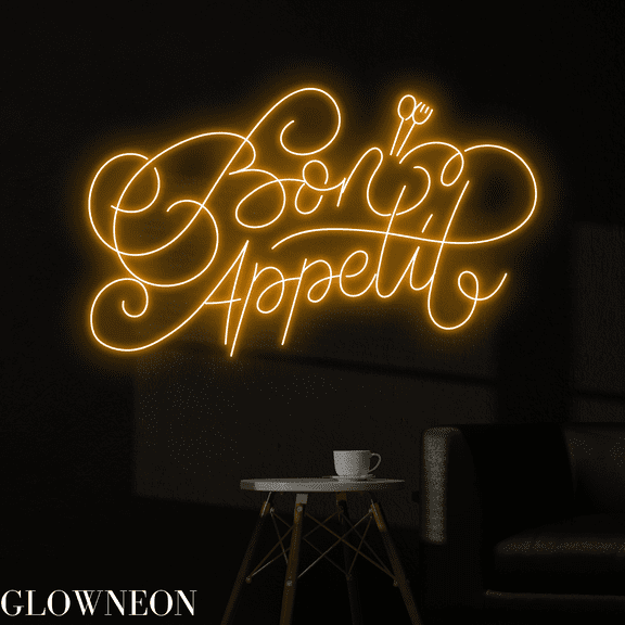 Glowneon Bon Appetit Neon Sign, French Restaurant Wall Art Led Sign