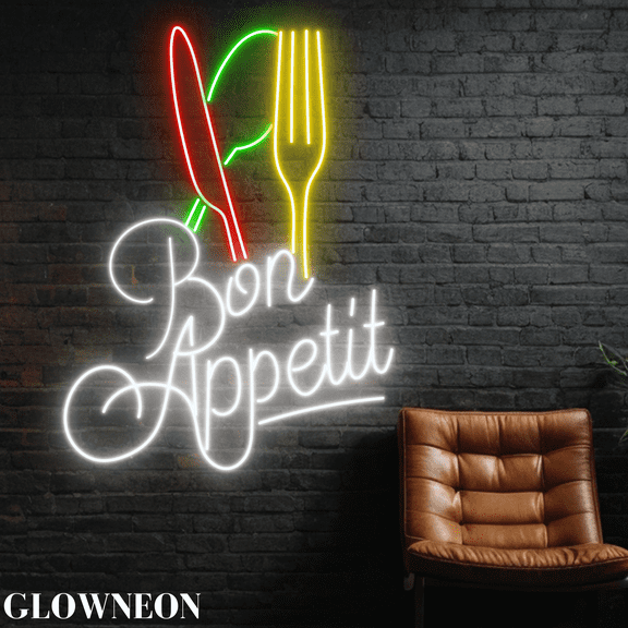 Glowneon Bon Appetit Neon Sign, Restaurant Kitchen Decor, Dinner Gift