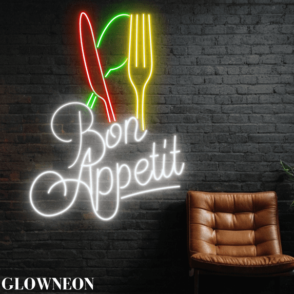 Glowneon Bon Appetit Neon Sign, Restaurant Kitchen Decor, Dinner Gift