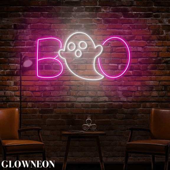 Glowneon Boo Ghost Led Wall Art, Halloween Party Ghost Neon Wall Art