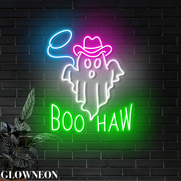 Glowneon Boo Haw Led Light, Cowboy Ghost Neon Light, Halloween Decor