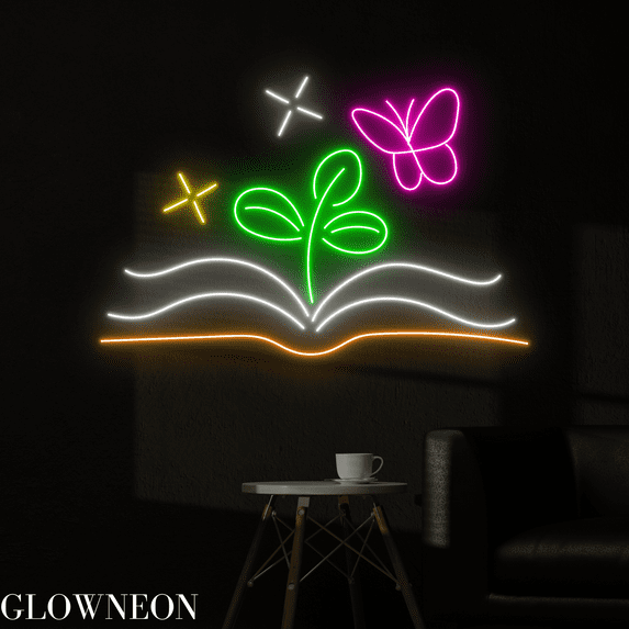 Glowneon Book Butterfly Neon Sign, Books Led Sign, Book Store Decor