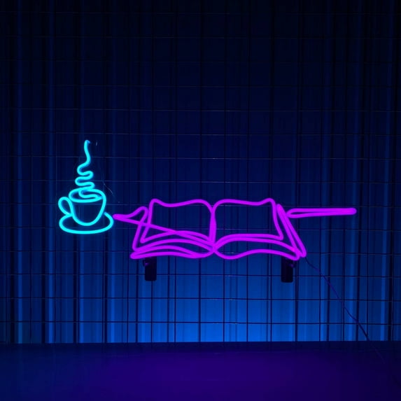 Glowneon Book & Coffee Neon Sign, Coffee Store Book Shop Wall Decor