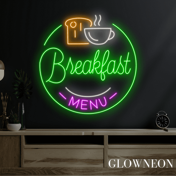 Glowneon Breakfast Menu Neon Sign, BreakfastRestaurant Led Light