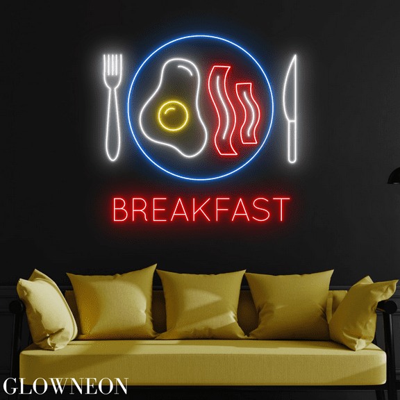 Glowneon Breakfast Neon Light For Restaurant Wall Art, Kitchen Decor
