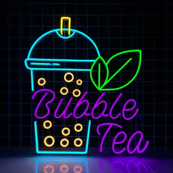Glowneon Bubble Tea Neon Sign, Bubble Tea Led Light Wall Decor, Bubble Tea Shop Wall Art 23in x 20.8in
