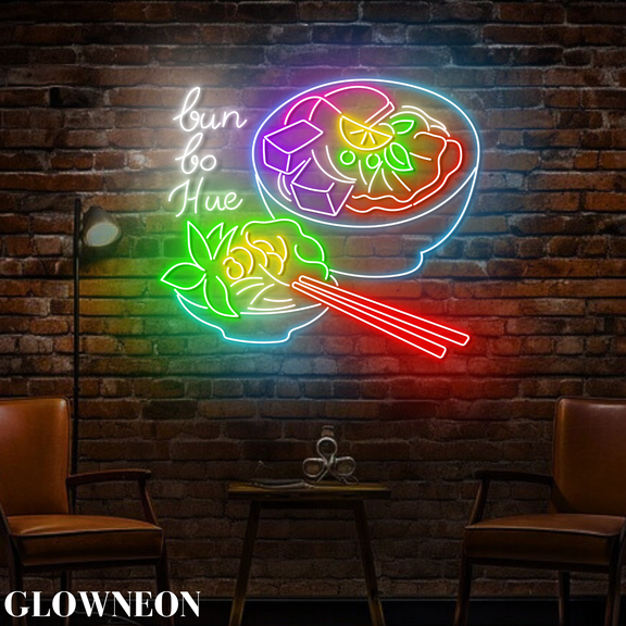 Glowneon Bun Bo Hue Led Sign, Vietnamese Bun Bo Restaurant Wall Decor