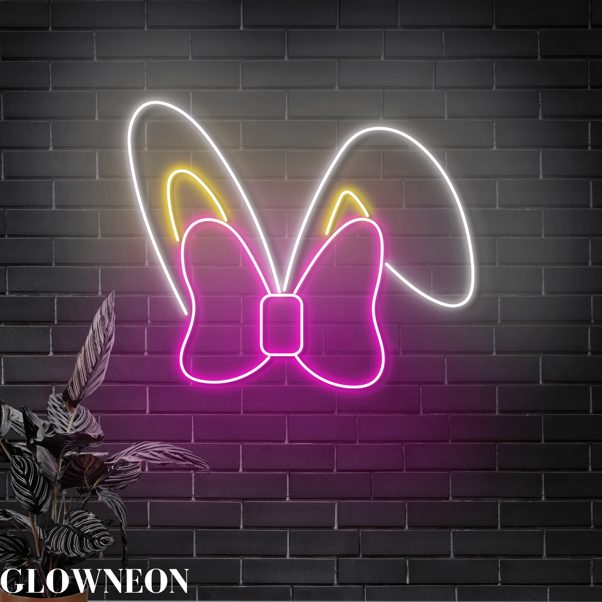 Glowneon Bunny Ears And Bow Neon Sign, Cute Bunny Rabbit Ear Decor ...