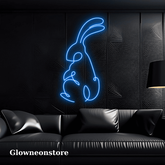 Glowneon Bunny Line Art Neon Sign, Rabbit Abstract Wall Decor Sign
