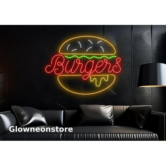 Glowneon Burger Neon Sign, Burger Led Light, Hamburger Neon Sign, Hamburger Led Light