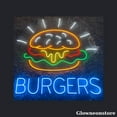 thumbnail image 1 of Glowneon Burgers Neon Sign, Hamburger LED Sign, Restaurant Fast Food Decor, Welcome Open Fast Food, 1 of 5