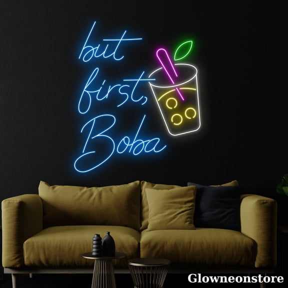 Glowneon But First Boba Neon Sign, Boba Tea Led Sign, Coffee Milk Tea Neon Decor, Bubble Tea Sign