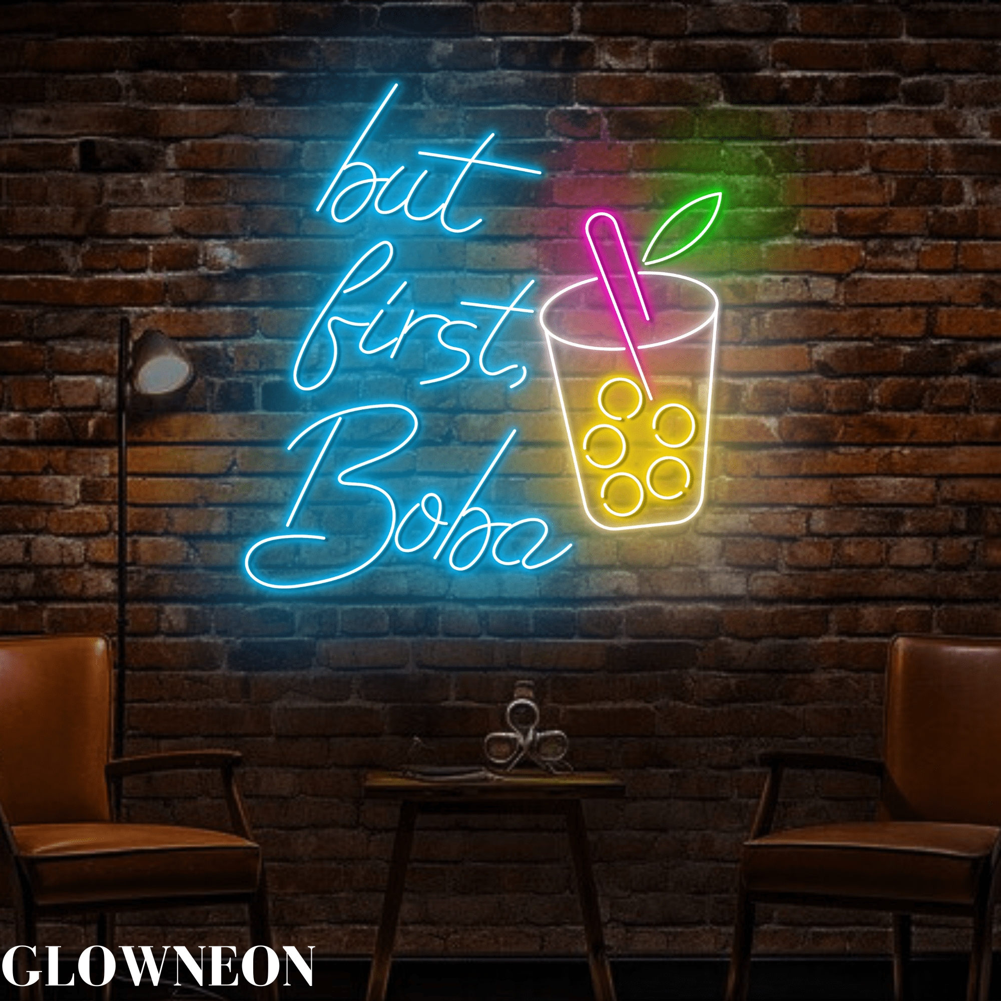 Glowneon But First Boba Neon Sign, Boba Tea Shop Wall Art Led Light ...