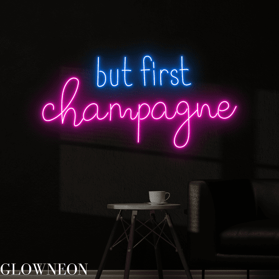 Glowneon But First Champagne Neon Sign, Champagne Led Sign, Bar Decor
