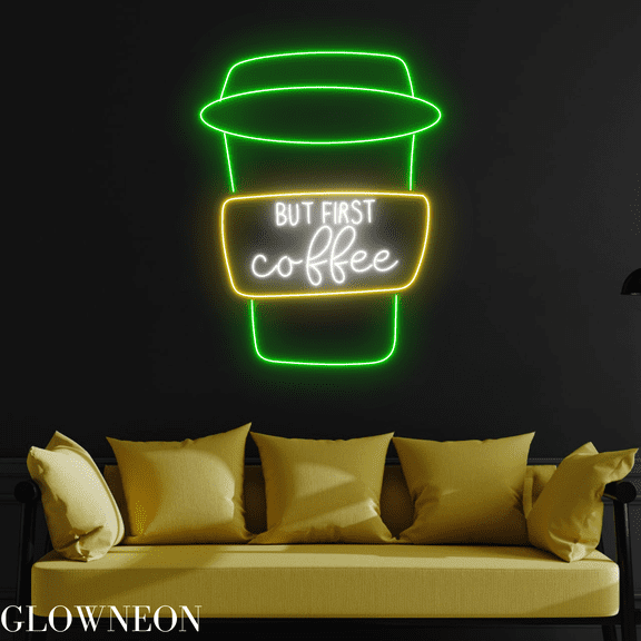 Glowneon But First Coffee Neon Sign, Cafe Led Sign, Coffee Shop Decor