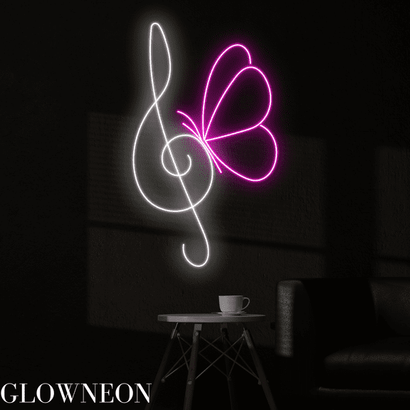 Glowneon Butterfly Music Note Neon Sign, Butterfly Note Led Sign