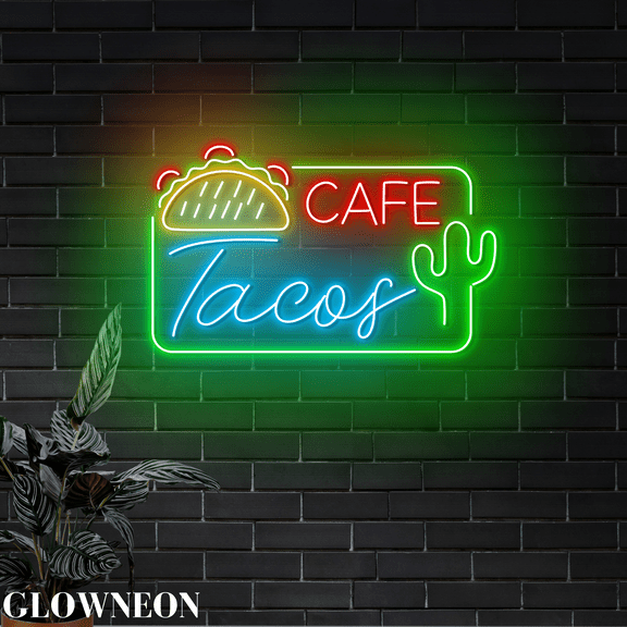 Glowneon Cafe Tacos Led Signs, Mexican Cafe Tacos Restaurant Wall Art