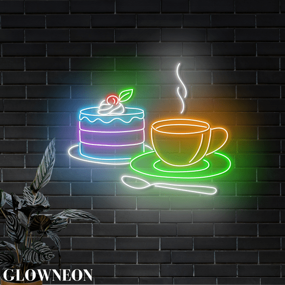 Glowneon Cake Coffee Led Light Sign, Bakery Shop Decor, Cafe Wall Art