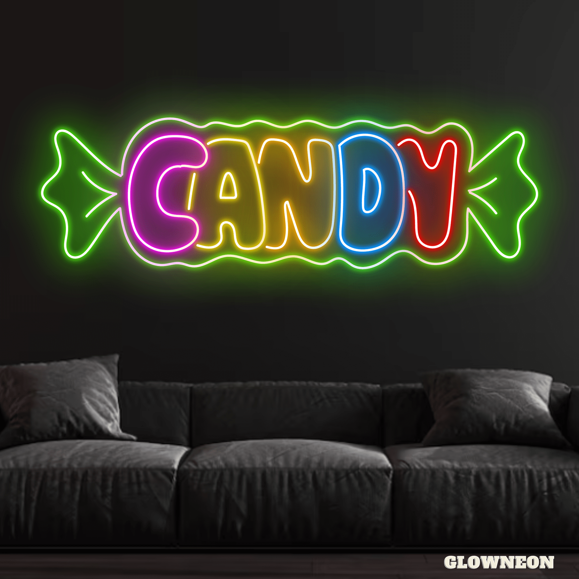 KANDYTOWN SIGN – Sign Few Colors Glowneon Candy Neon Sign, Candy Shop Decor, Lollipop LED