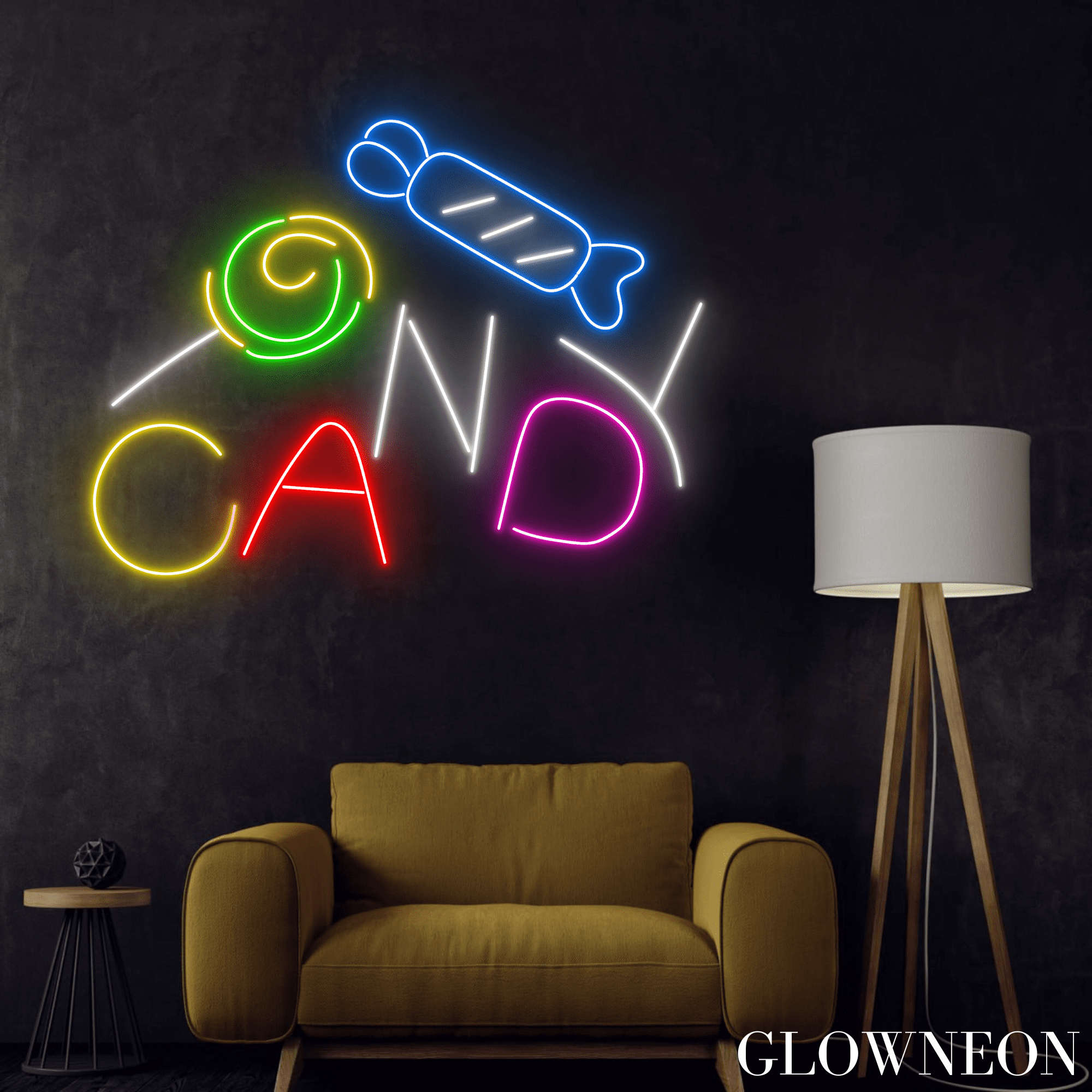 Glowneon Candy Neon Sign, Lollipop Led Sign, Candy Shop Wall Decor ...