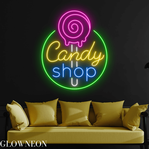 Glowneon Candy Shop Neon Sign, Candy Shop Led Sign, Candy Wall Decor