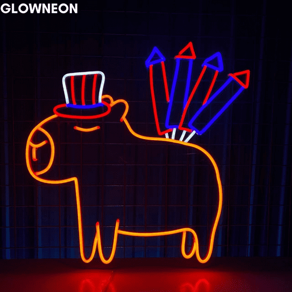 Glowneon Capybara US Independence Day 4th Of July Wall Art Led Light