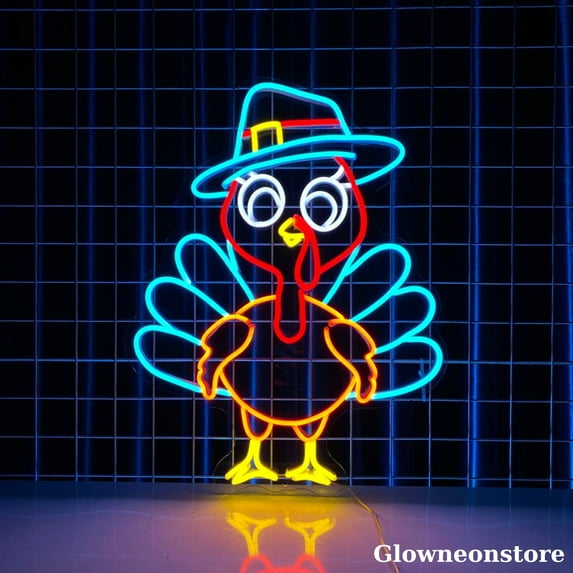 Glowneon Cartoon Turkey Neon Sign, Turkey Led Sign, Thanksgiving Neon Light, Thanksgiving Led Sign