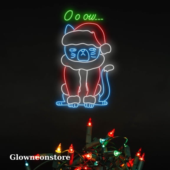 Glowneon Cat Christmas Neon Sign, Cat Neon Decor, Cat Wall Decor, Cat Home Decor
