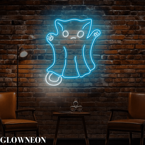 Glowneon Cat Ghost Neon Sign, Halloween Wall Decor, Spooky Cat Decor