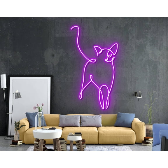 Glowneon Cat Line Art Neon Sign, Animal Wall Art Decor