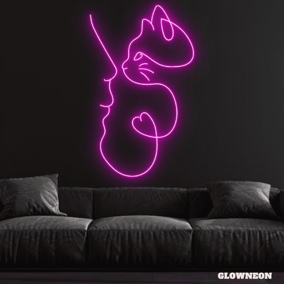 Glowneon Cat Line Art Neon Sign, Cat Decor, Cat LED Sign, Cat Art