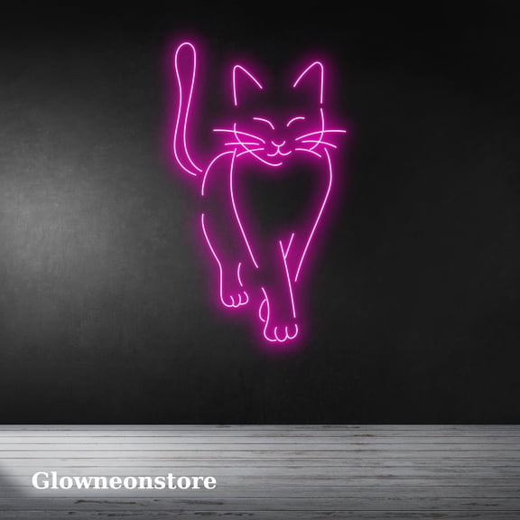 Glowneon Cat Neon Sign, Cat Led Sign, Cat Walk Light Sign, Cat Lover Gifts, Cat Line Art Decor