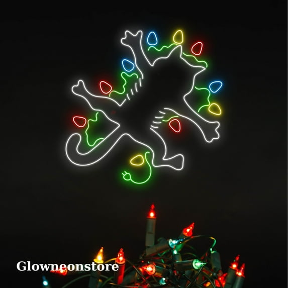 Glowneon Cat Prostrate Neon Sign, Cat Prostrate Christmas Led Light, Cat Christmas Led Sign