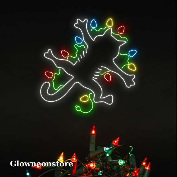 Glowneon Cat Prostrate Neon Sign, Cat Prostrate Christmas Led Light, Cat Christmas Led Sign