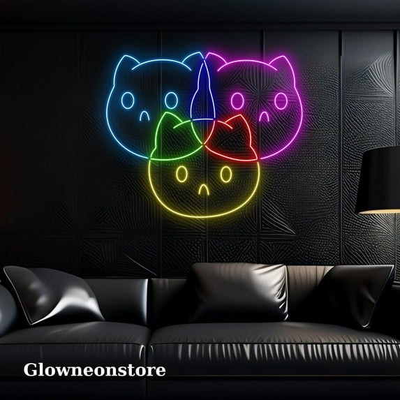 Glowneon Cat Rainbow Neon Sign, Cat Rainbow Led Light, Cat Rainbow Led Sign, Cat Rainbow Neon Light