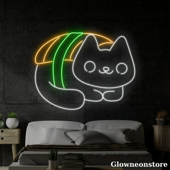 Glowneon Cat Sushi Neon Sign, Cat Sushi Led Sign, Japanese Food Sign, Sushi Decor Store