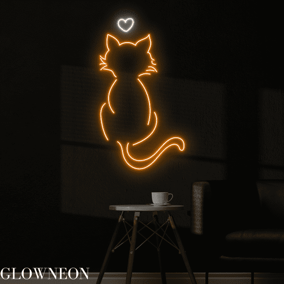 Glowneon Cat With Heart Neon Sign, Cute Cat Back Led Sign, Kid Gifts
