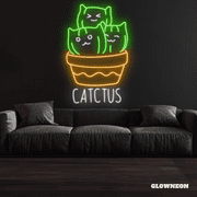 Glowneon Catctus Neon Sign, Cactus Wall Decor, Cat LED Sign, Cat Sign