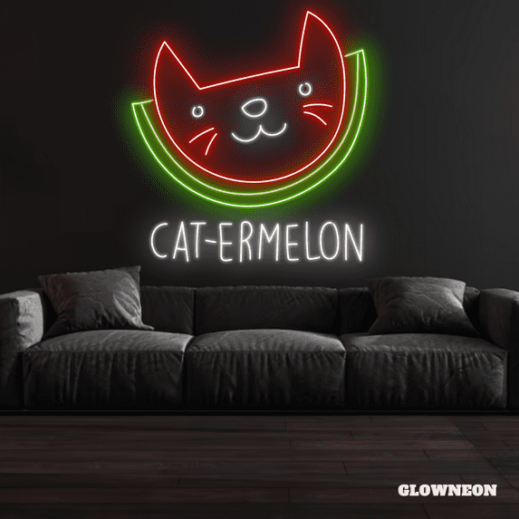 Glowneon Catermelon Neon Sign, Cat Wall Decor, Cat LED Sign, Cat Sign
